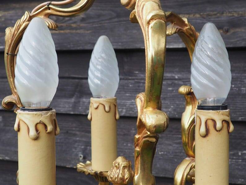 French Bronze Birdcage Chandelier: Louis XV Style 3-Branch Light