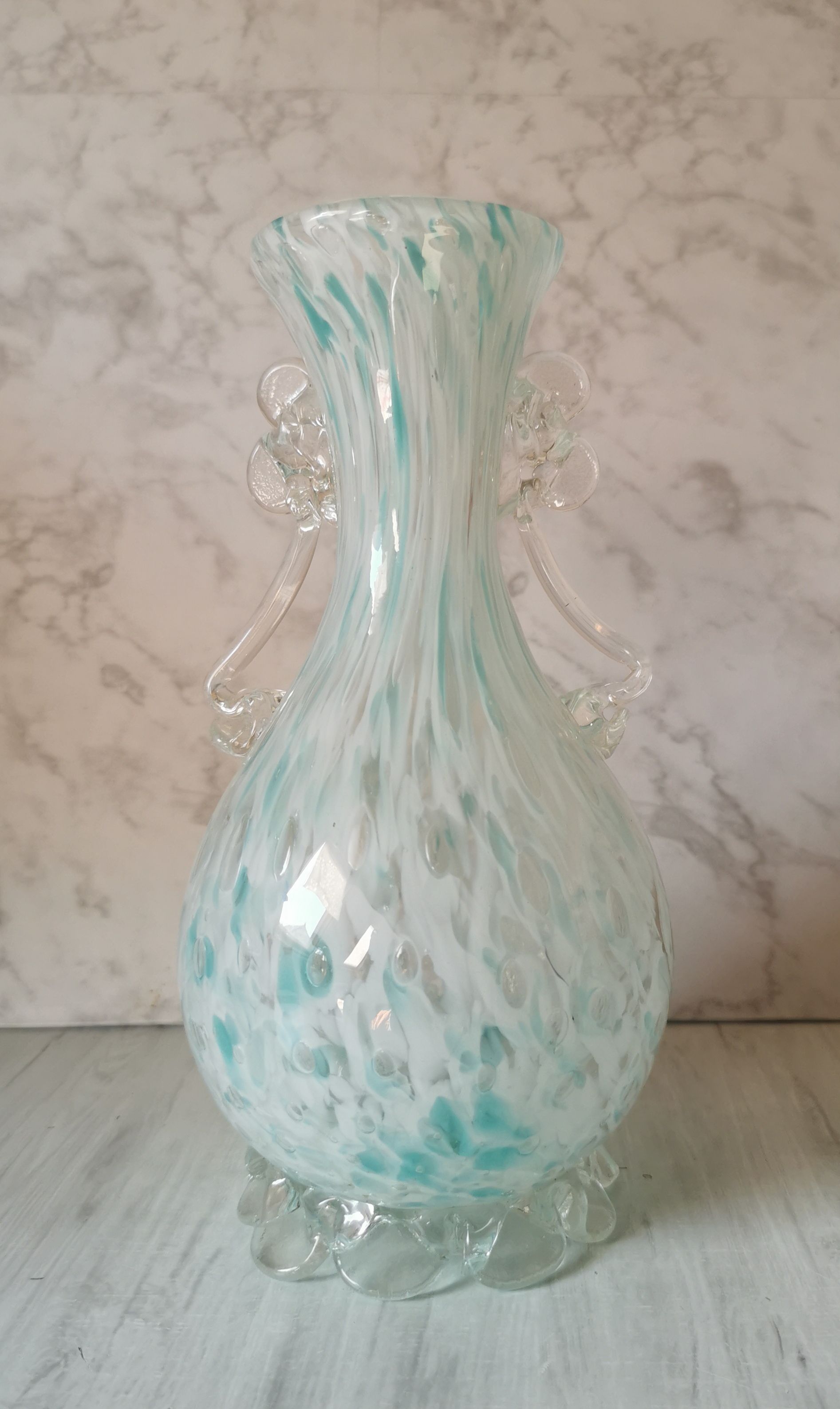 Blue speckled glass vase