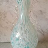 Vase verre moucheté bleu