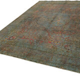 Handmade turkish decorative 1980s 232 cm x 322 cm blue wool carpet