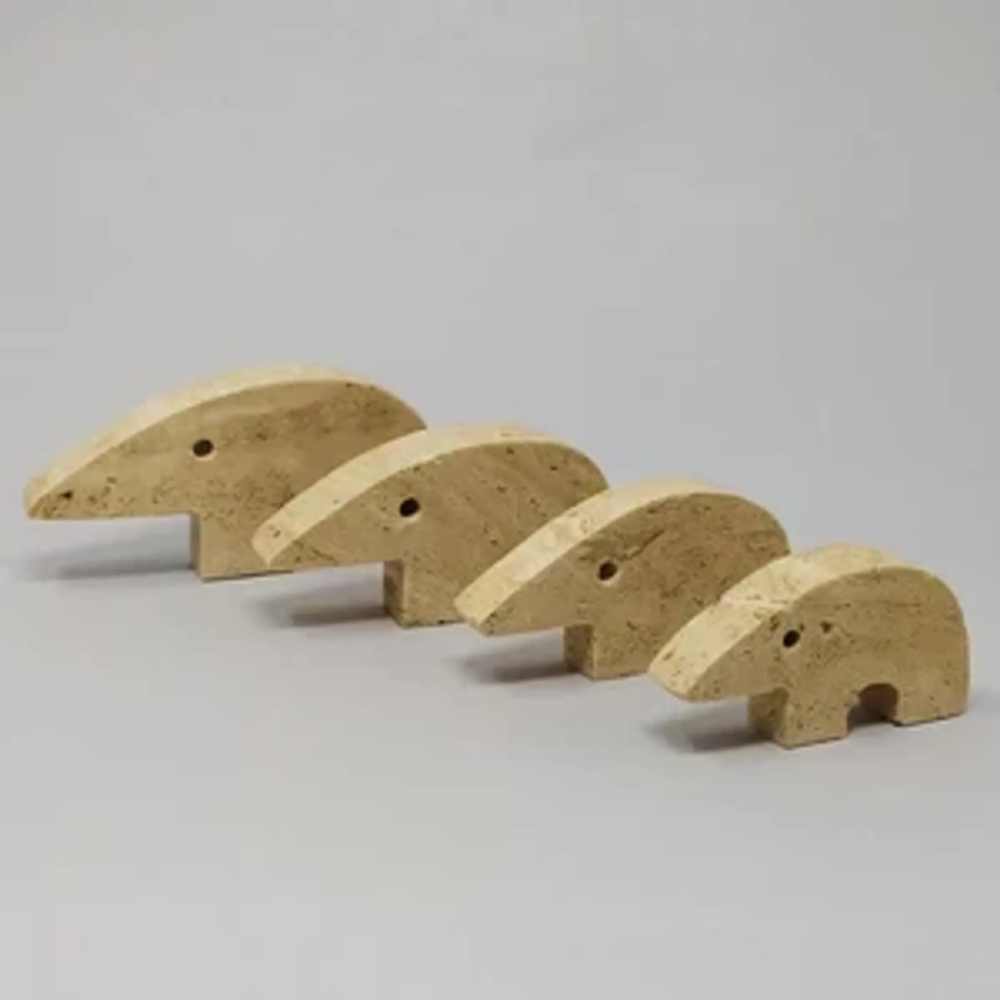 Rare set of 4 mid-century travertine anteater sculptures by Enzo Mari for F.lli Mannelli, 1970s