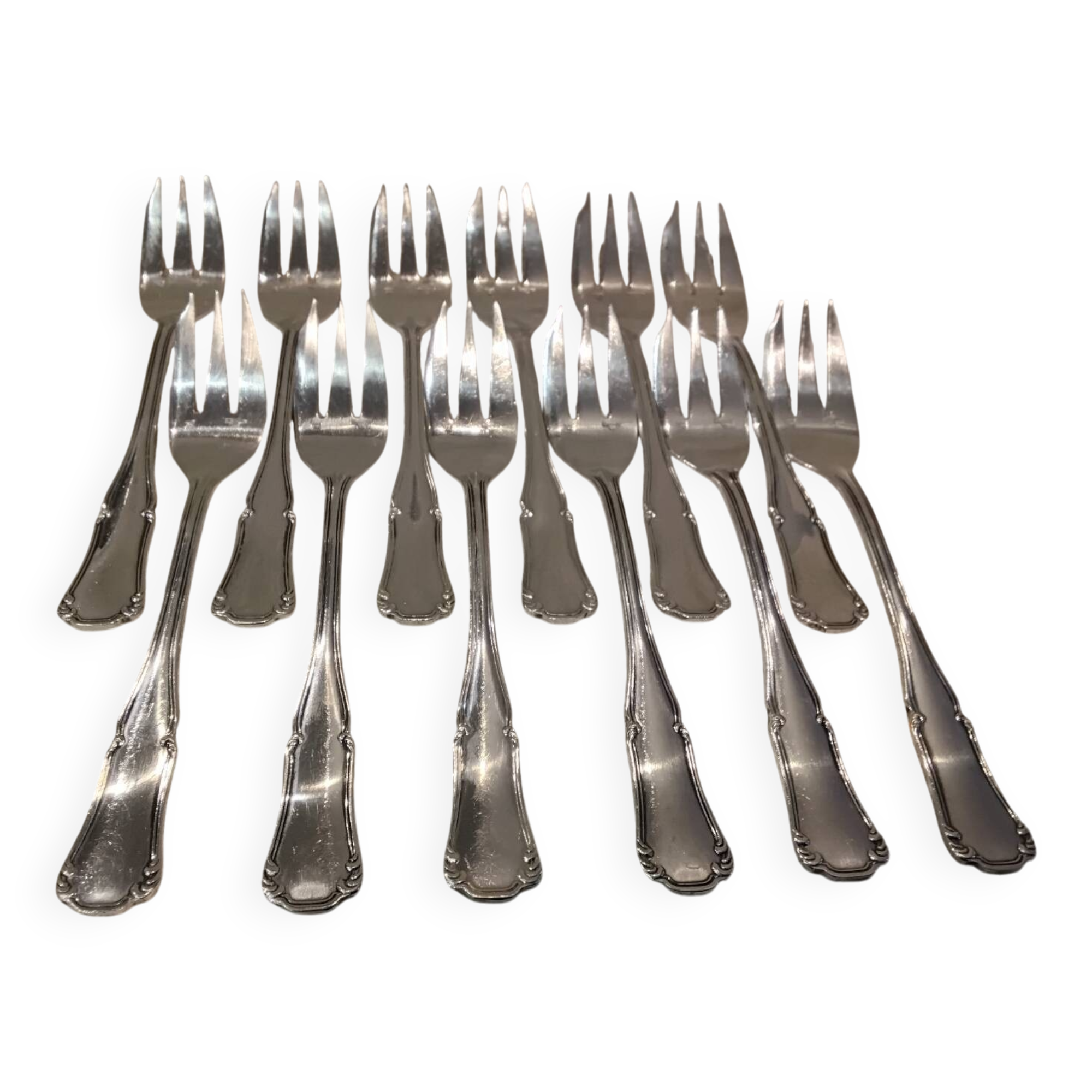 12 silver-plated metal cake forks by Ercuis Valencay silversmiths