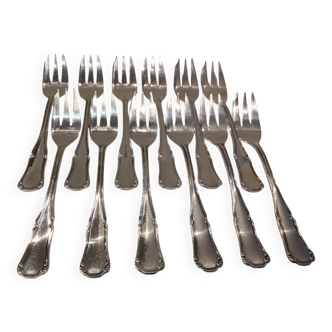 12 silver-plated metal cake forks by Ercuis Valencay silversmiths