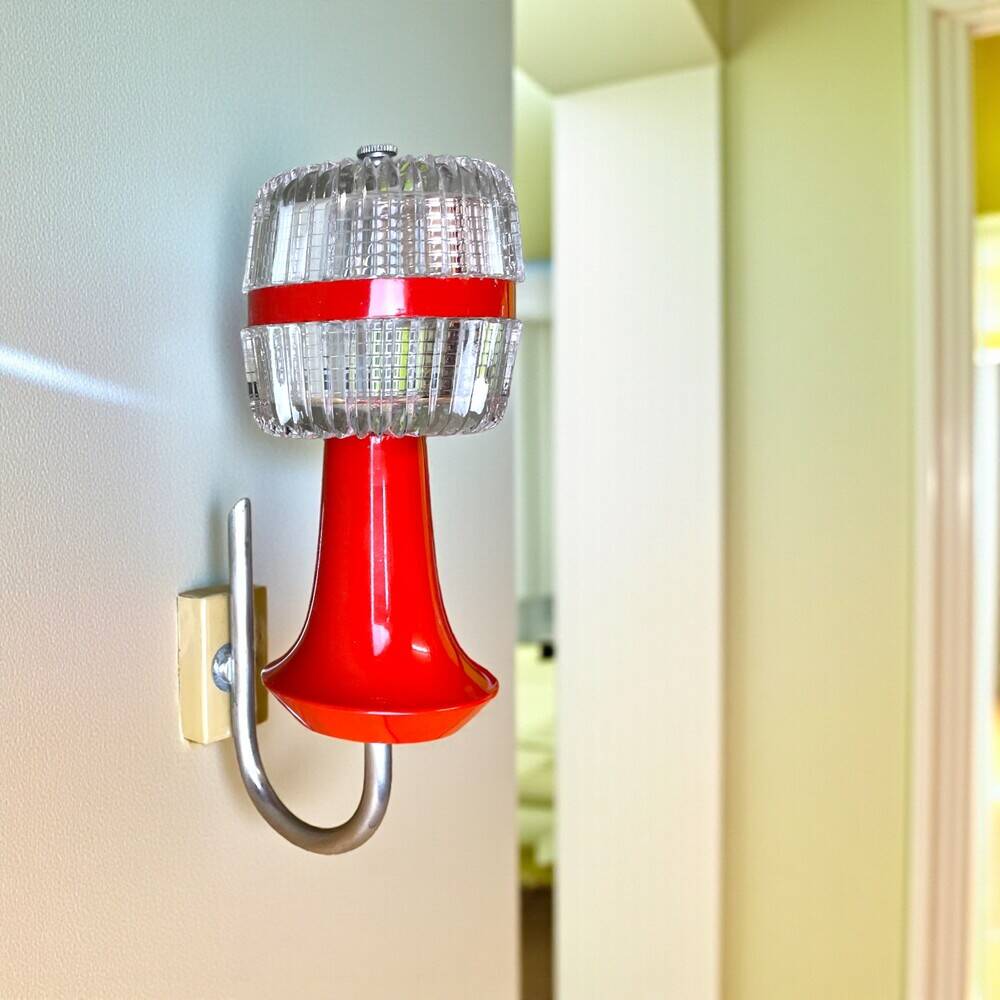 Pair Red Mid Century Modern wall lamps