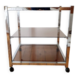 80s chrome and smoked glass rolling trolley