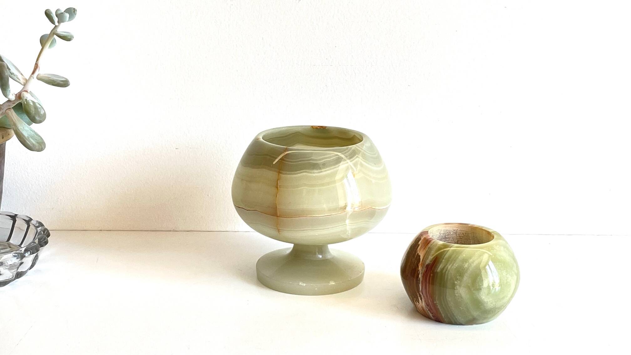 2 70s design onyx candle holders