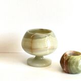 2 70s design onyx candle holders