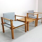Gerd Lange Japandi style safari arm-chairs and Table, 1965