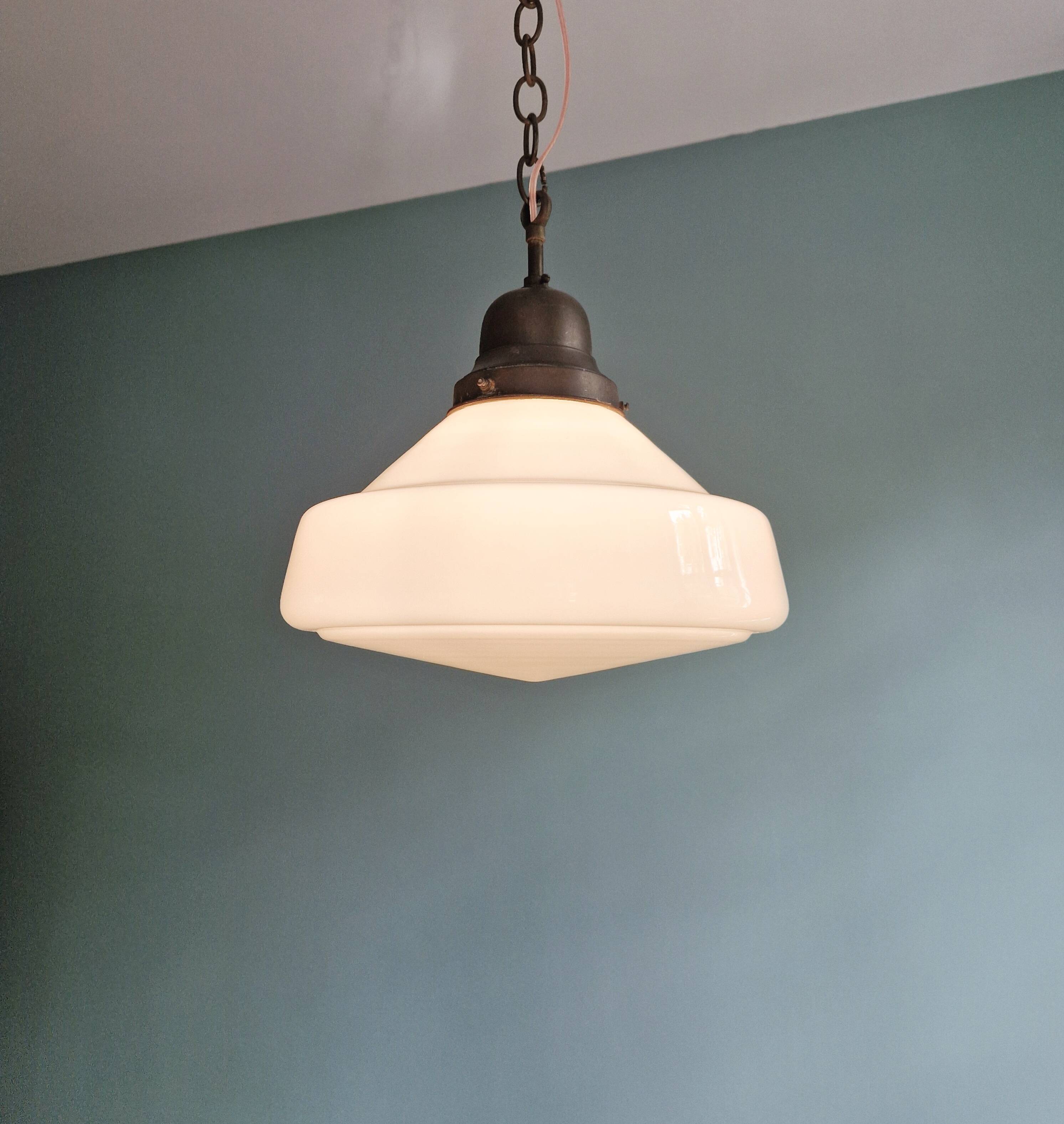 Philips Art Deco pendant light in white conical opaline, 1920s-30s