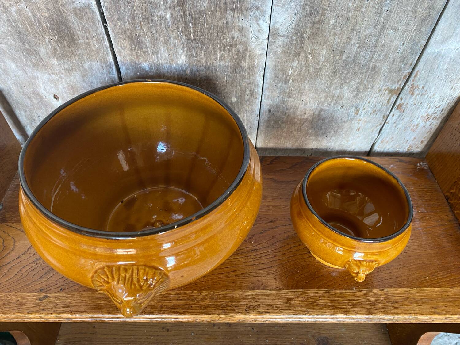 Antique Soup Tureen + 6 Onion Bowls Beige Ceramic Lion Head Vintage #B578