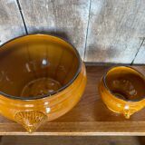 Antique Soup Tureen + 6 Onion Bowls Beige Ceramic Lion Head Vintage #B578