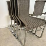 Lot de 8 chaises tubulaire design Tecta style bauhaus métal et cannage gris vintage année 80