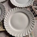 Set of 6 antique twisted white porcelain plates, a beautiful timeless classic.