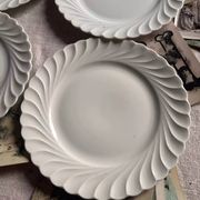Set of 6 antique twisted white porcelain plates, a beautiful timeless classic.