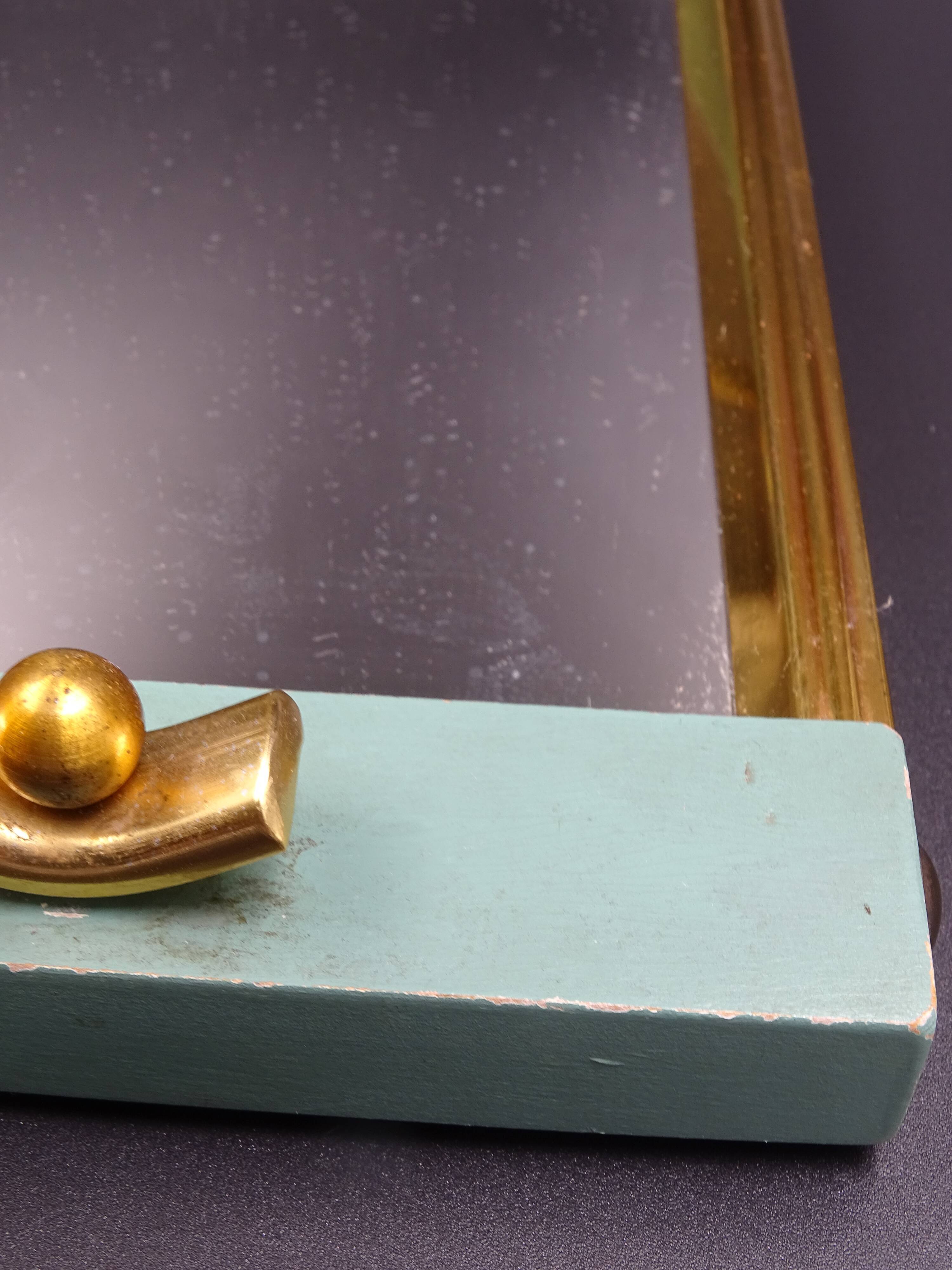 Small wooden metal top and mirror around 1950