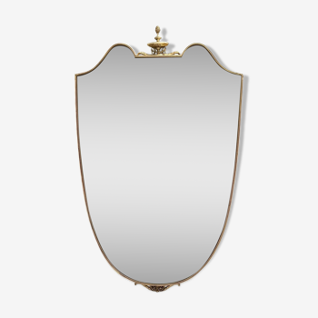 Vintage Brass Shield Shaped Wall Mirror, Italy