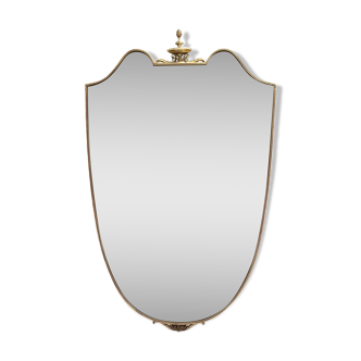 Vintage Brass Shield Shaped Wall Mirror, Italy