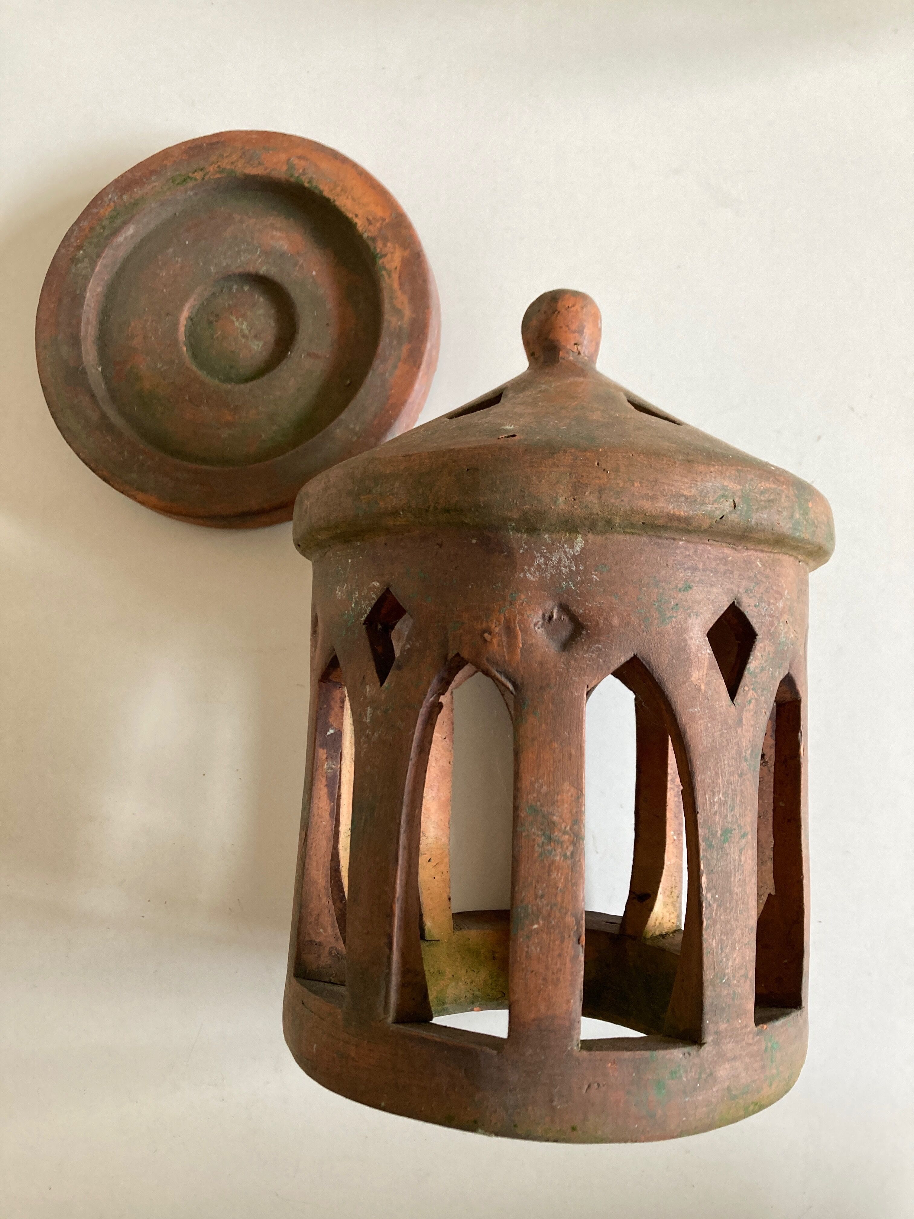 Tuscan lantern garden candle holder in ancient terracotta