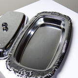Silver-plated/inox vintage butter dish from the 1960s-1980s in Rococo style.