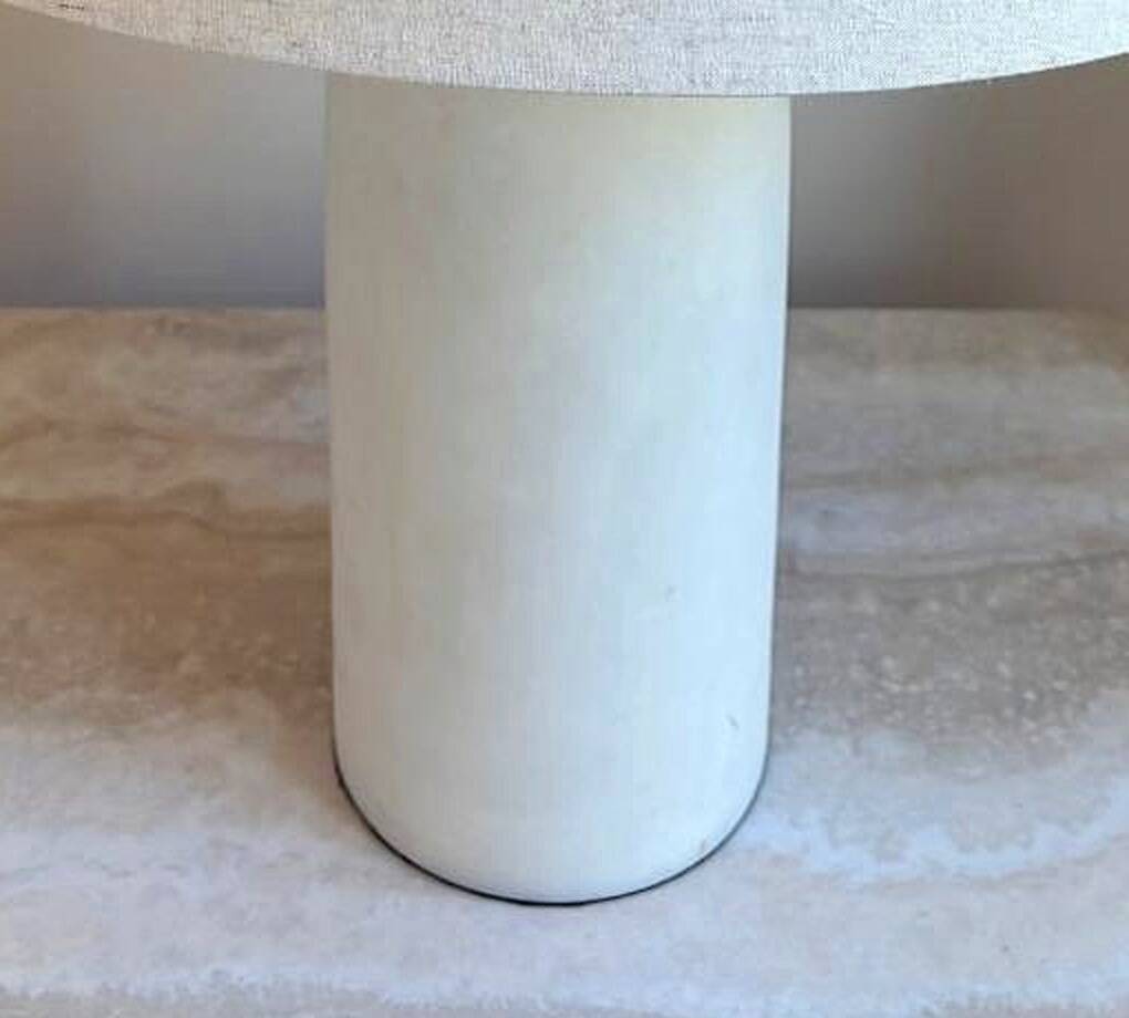 Abelia table lamp, white marble effect base, fabric shade.