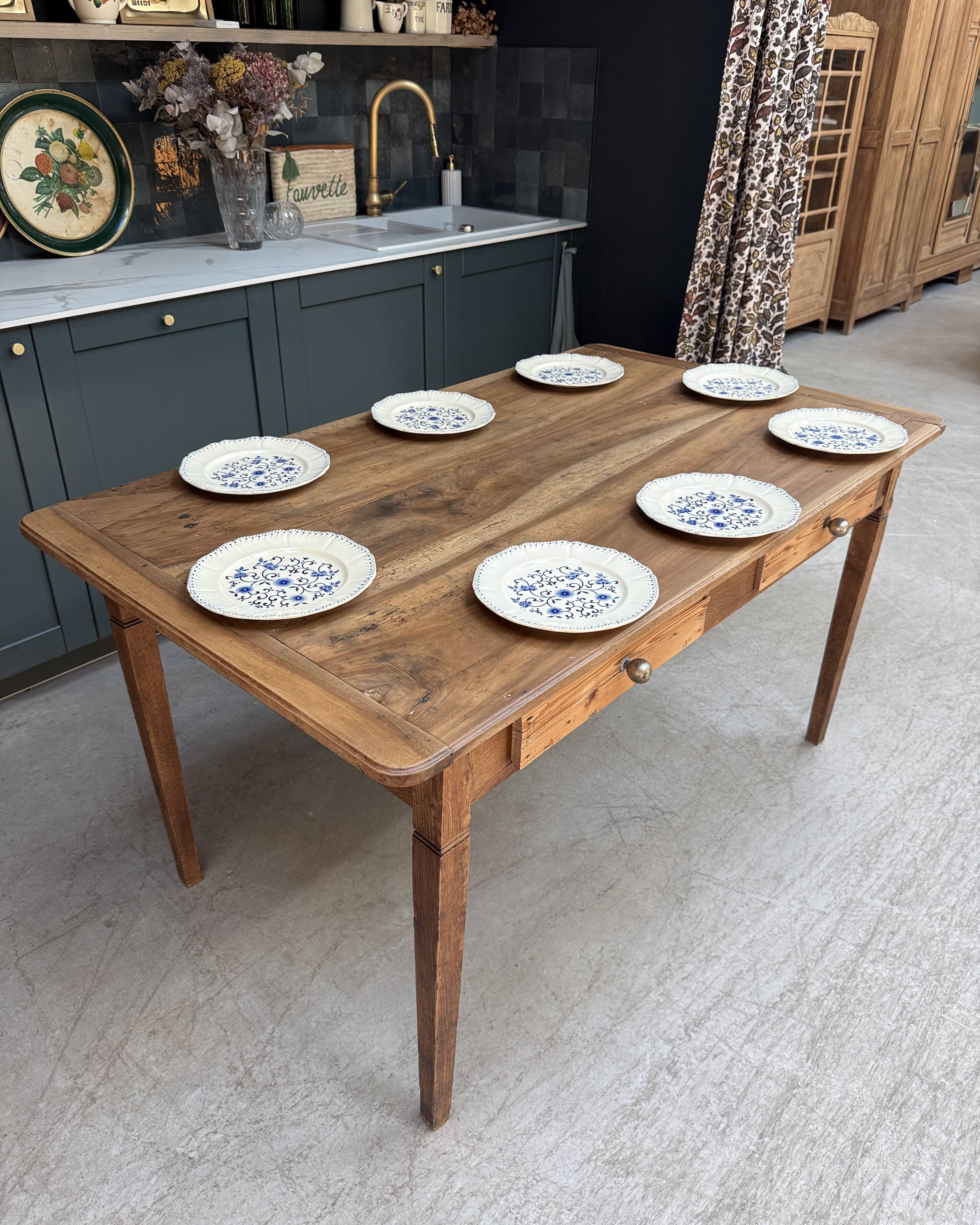 Renovated oak and walnut farmhouse table.