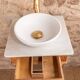 Small antique oak washstand with turned columns and white marble – Henri II style / late 19th century