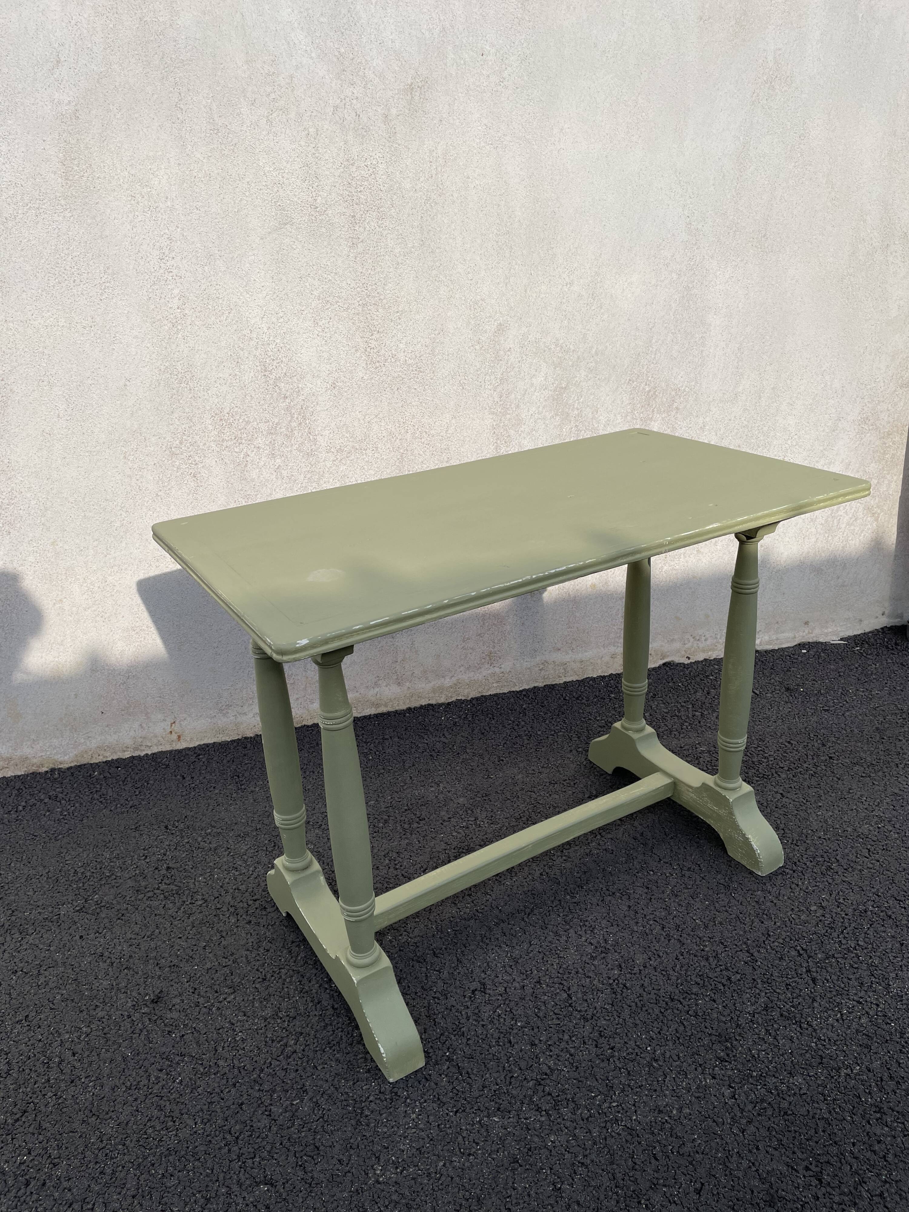Patinated green baluster table