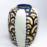 Art Deco vase from the Nimy pottery — geometric design, Belgium circa 1940.