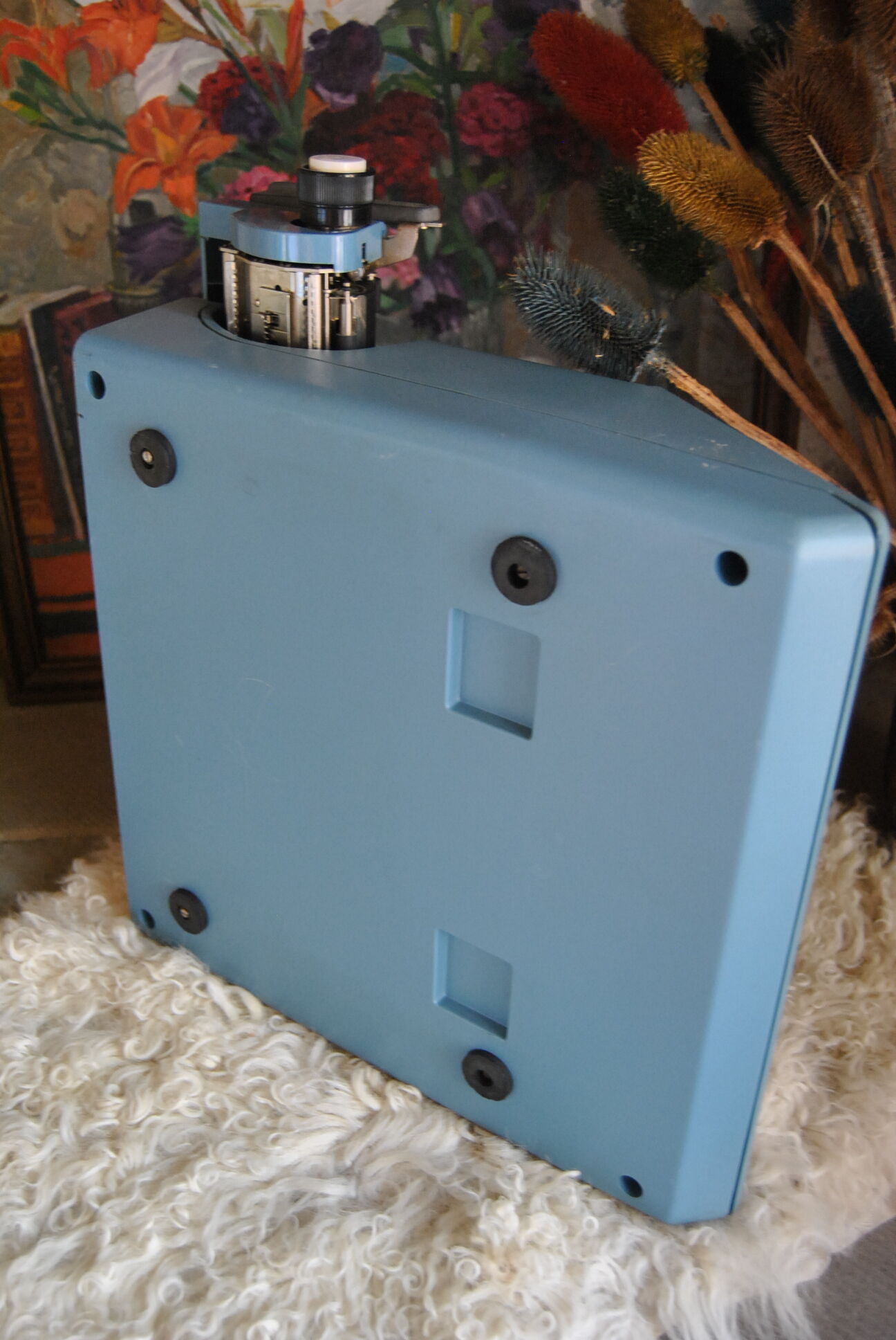 Blue typewriter Ollivetti Studiu 46 years 70