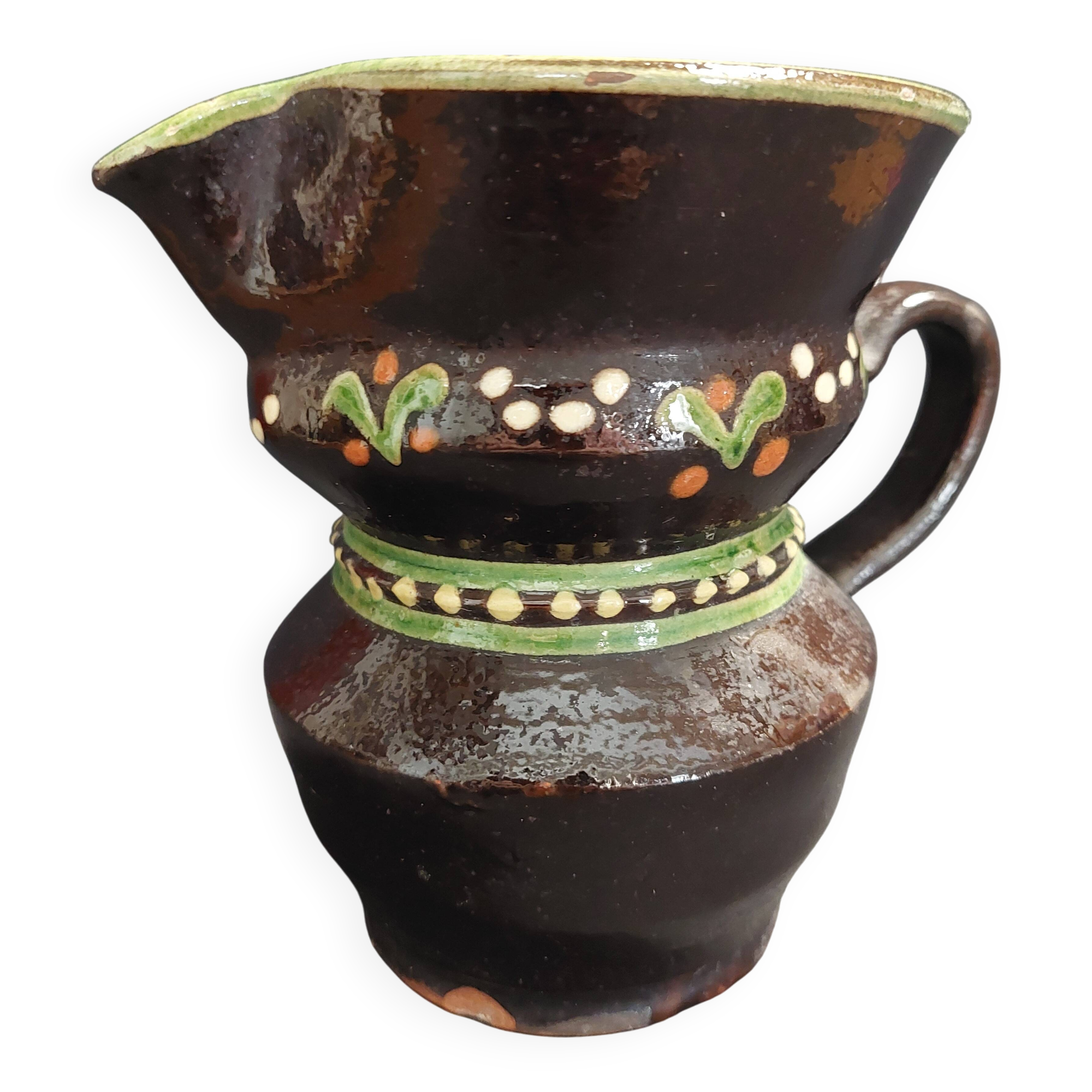 Glazed terracotta pitcher from Savoie, early 20th century