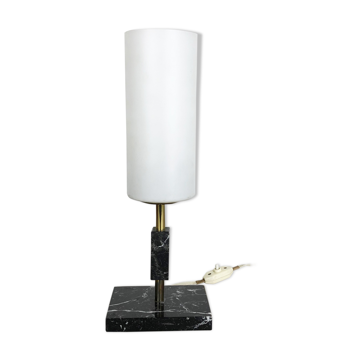 hollywood regency marble table light with opal shade, Italy 1950