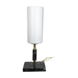 hollywood regency marble table light with opal shade, Italy 1950