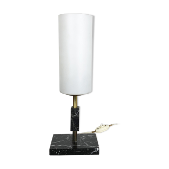 hollywood regency marble table light with opal shade, Italy 1950