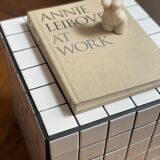 Side table cube gigi tile mosaic white joint black sofa end