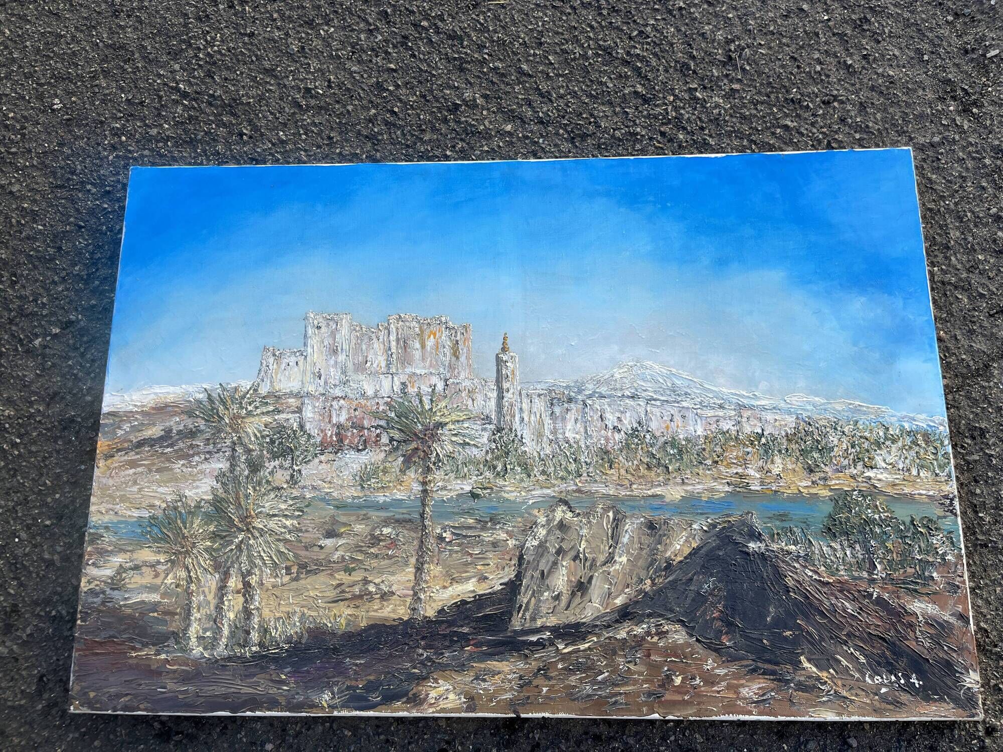 Orientalist painting – Kasbah between Ouarzazate and Zagora – Oil on canvas