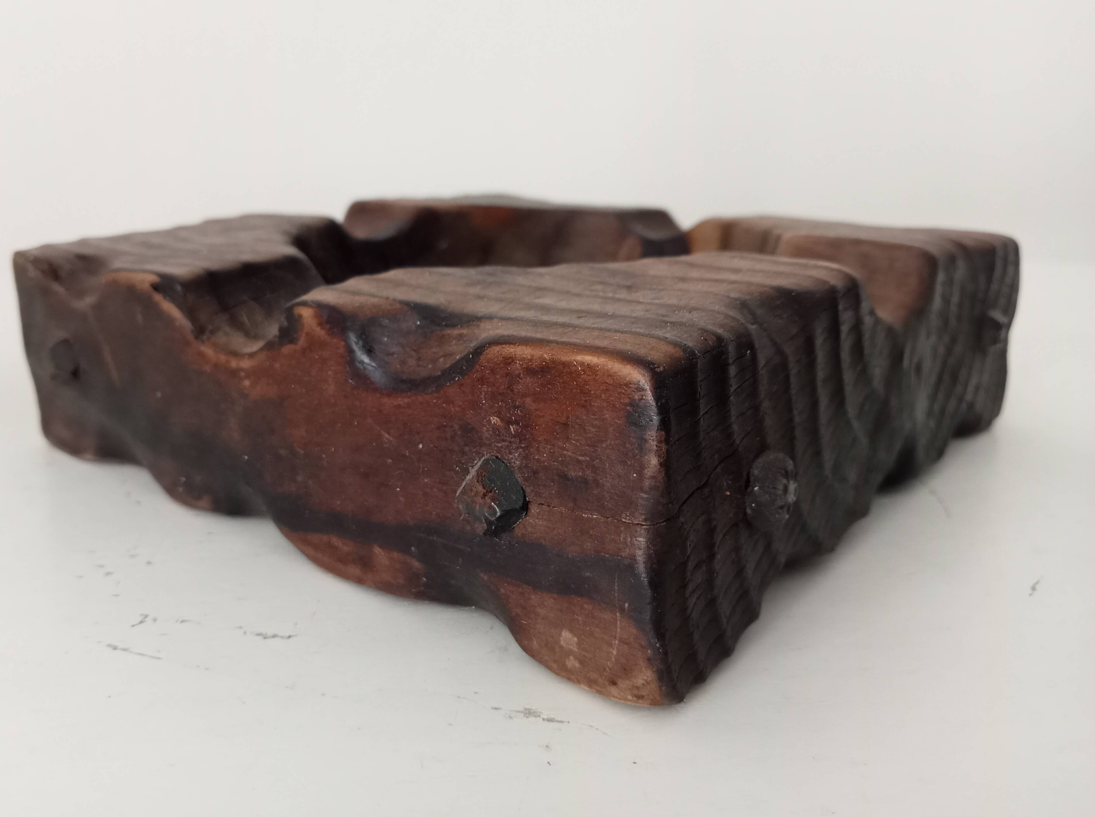Brutalist vintage ashtray from the 1960s, carved wood.