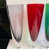 Set of 4 champagne flutes in colored glass 70s