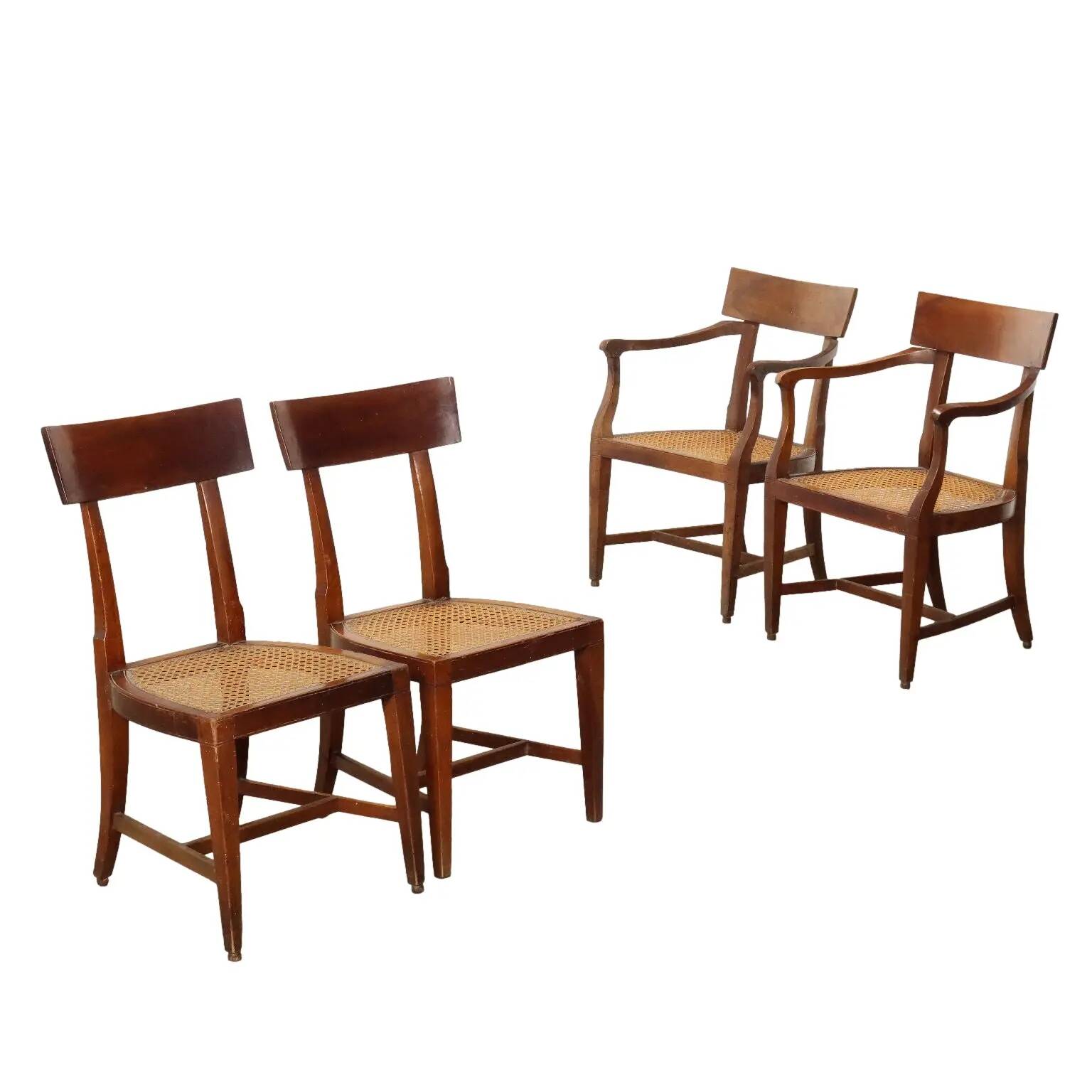 Directoire antique chairs and armchairs in walnut, Italy, 18th century
