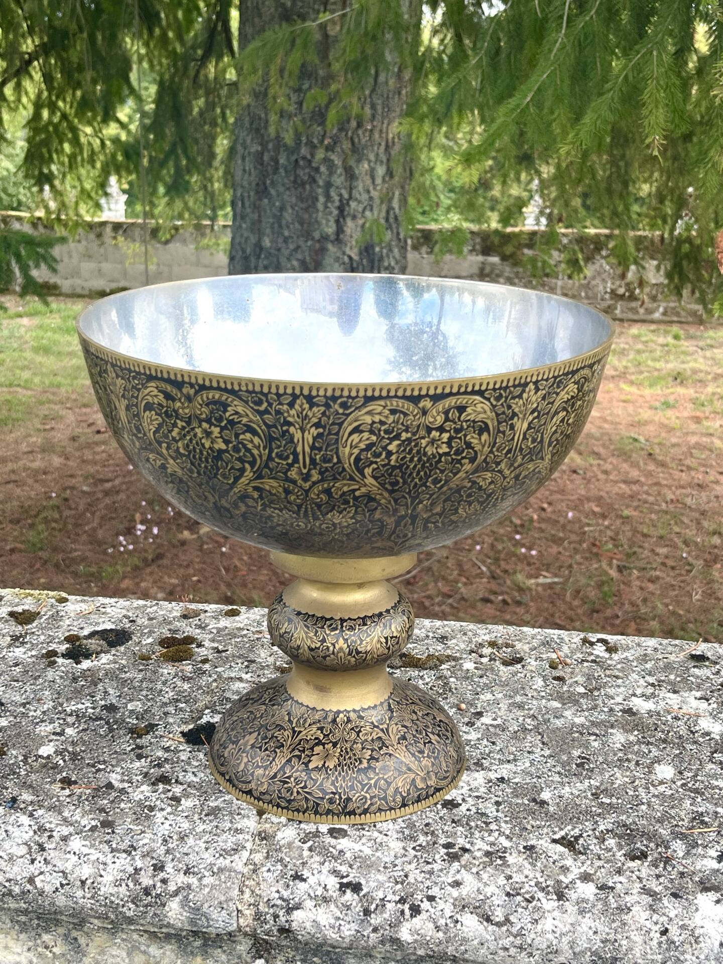 Ornate Floral Pedestal Champagne Cooler, brass ice bucket