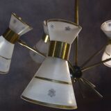Lustre design diabolo en verre dépoli et ciselé décor floral 1950's