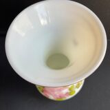 Vase Napoleon III in white opaline with floral decoration with gilding