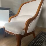 Pair of Rampe armchairs in cherry wood – high-end fabric