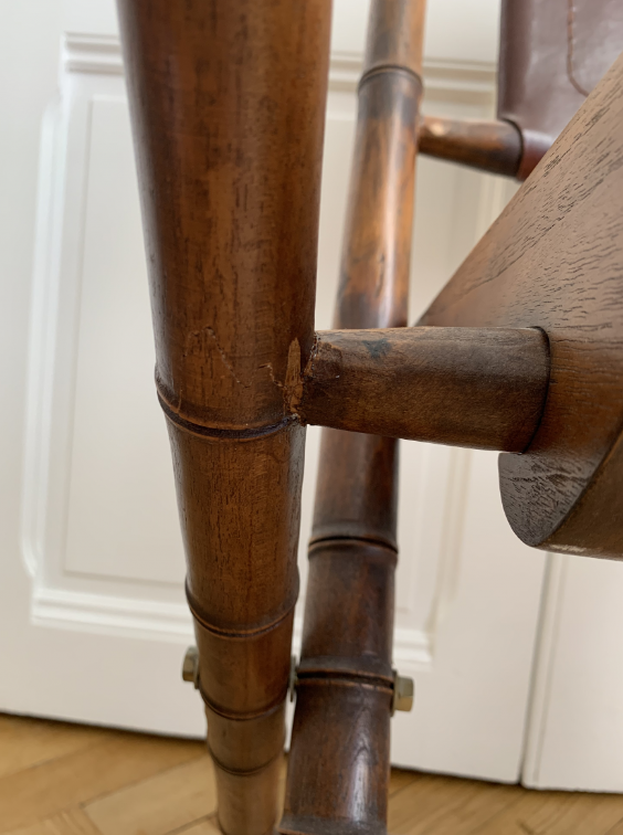Set of three folding officer chairs wood and leather