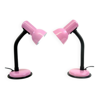 A pair postmodern pink bedside desk lamps by veneta lumi  labeled