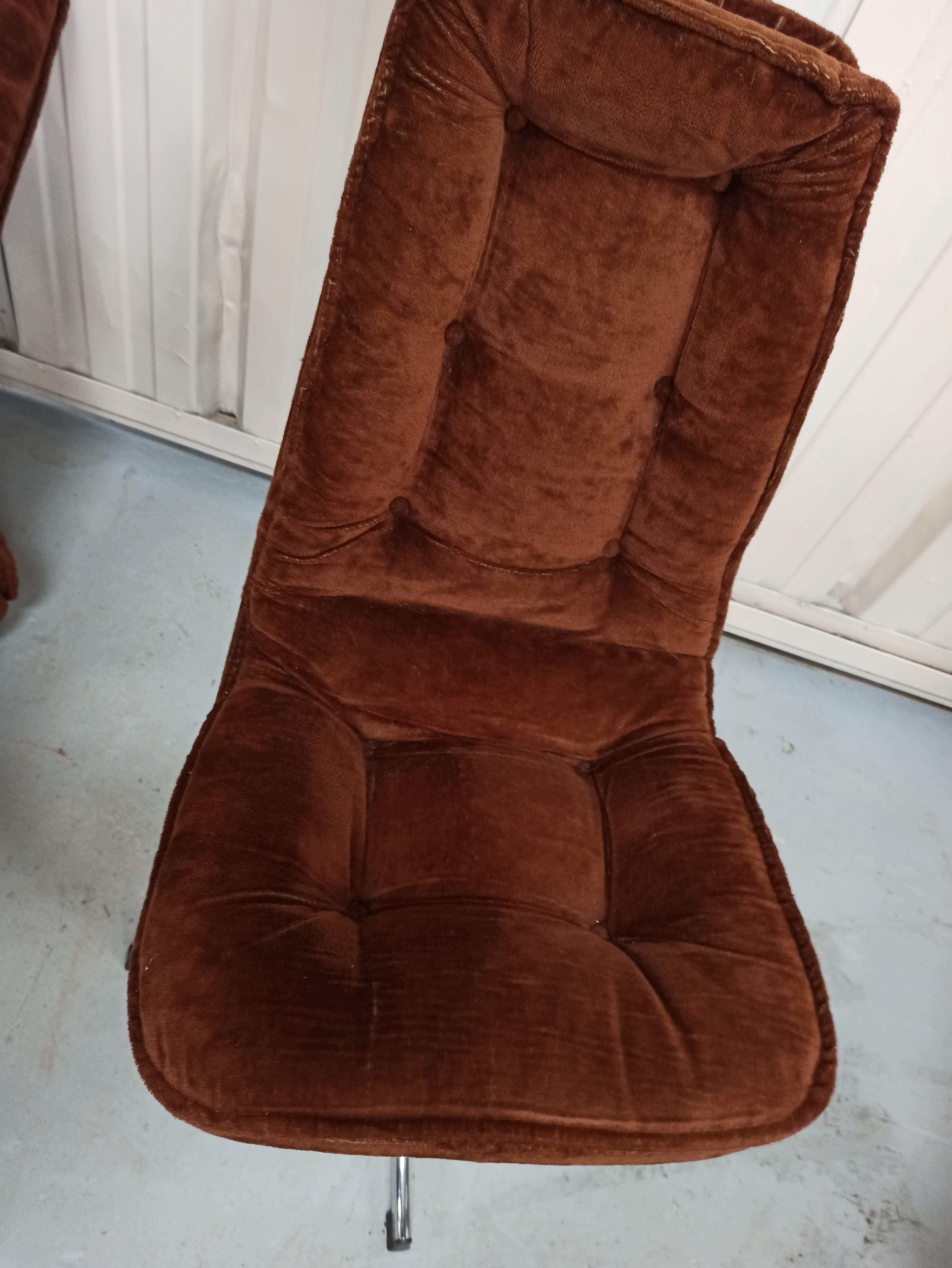 Set of 6 chrome velvet bucket chairs from the 70s