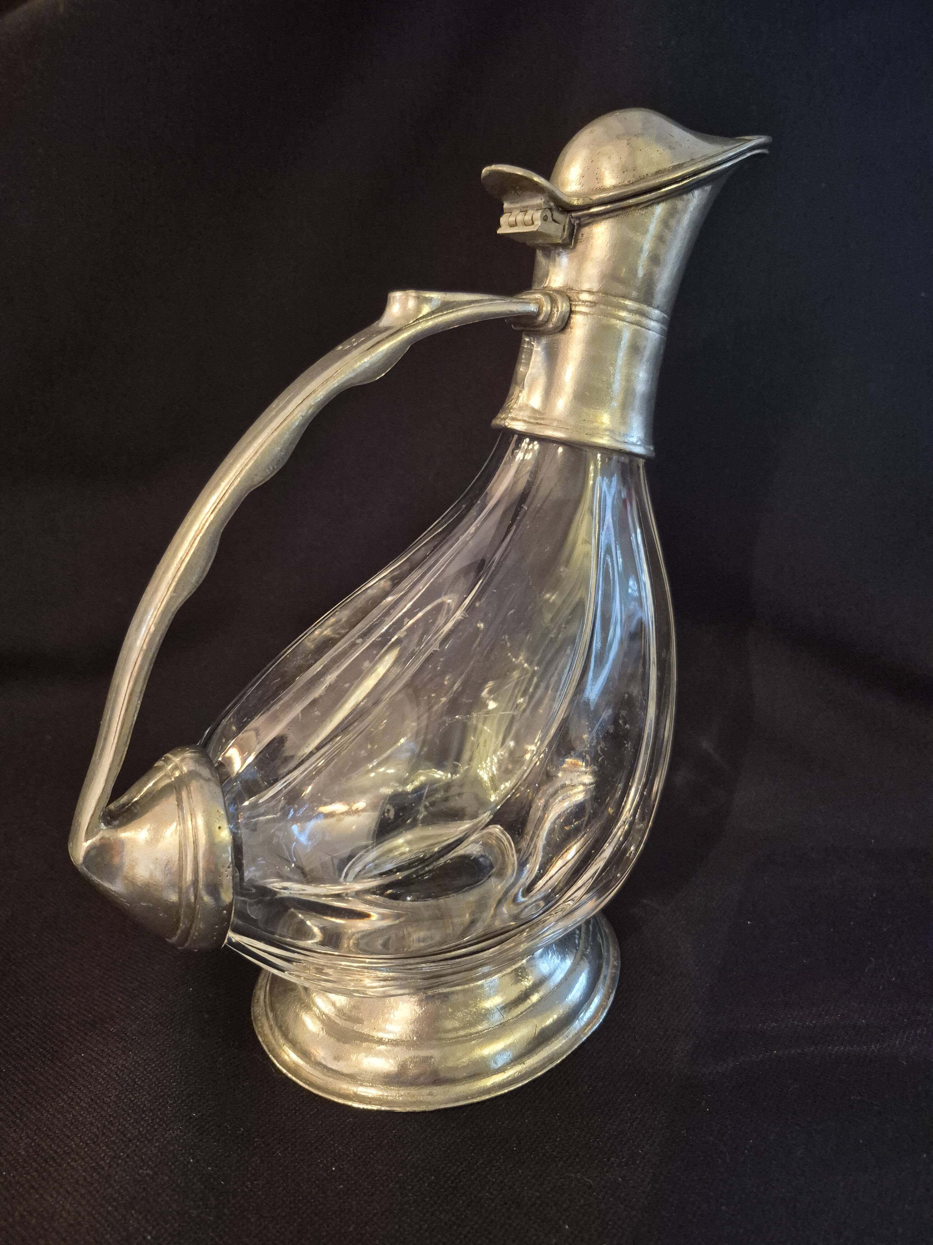 Wine carafe, duck design, glass and metal A553