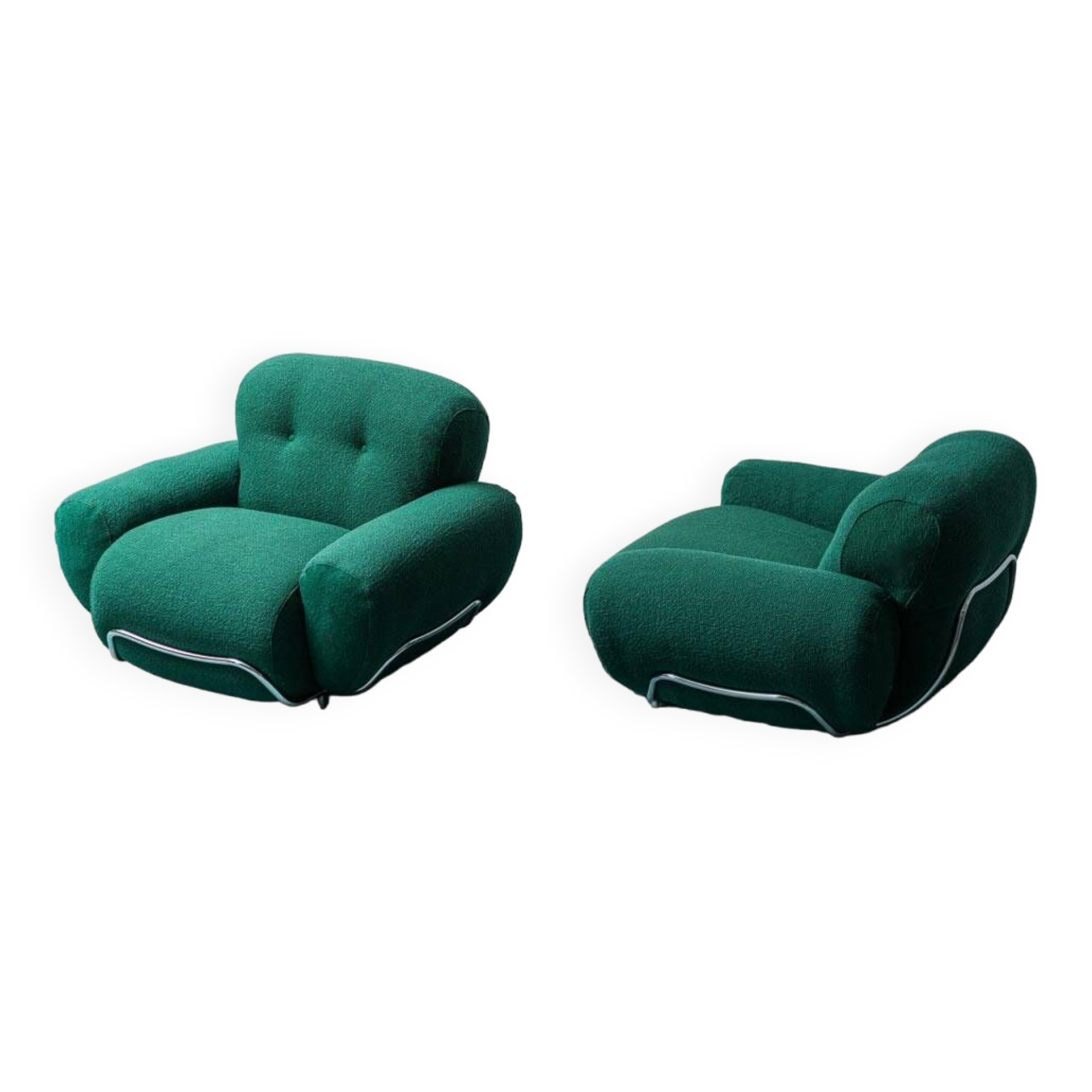 COPPIA DI POLTRONE IN TESSUTO VERDE ANNI ’70 VINTAGE MODERNARIATO
