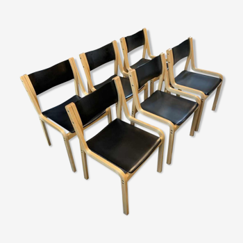 Série de 6 chaises scandinaves, Kari Asikainen pour korhonen finland, 1ère édition ca 1970