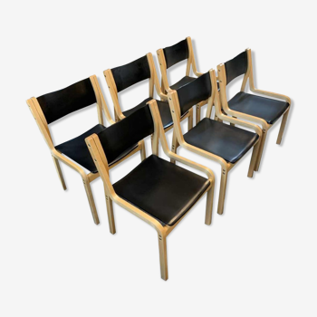 Series of 6 Scandinavian Chairs, KARI ASIKAINEN for Korhonen Finland, 1st edition ca 1970