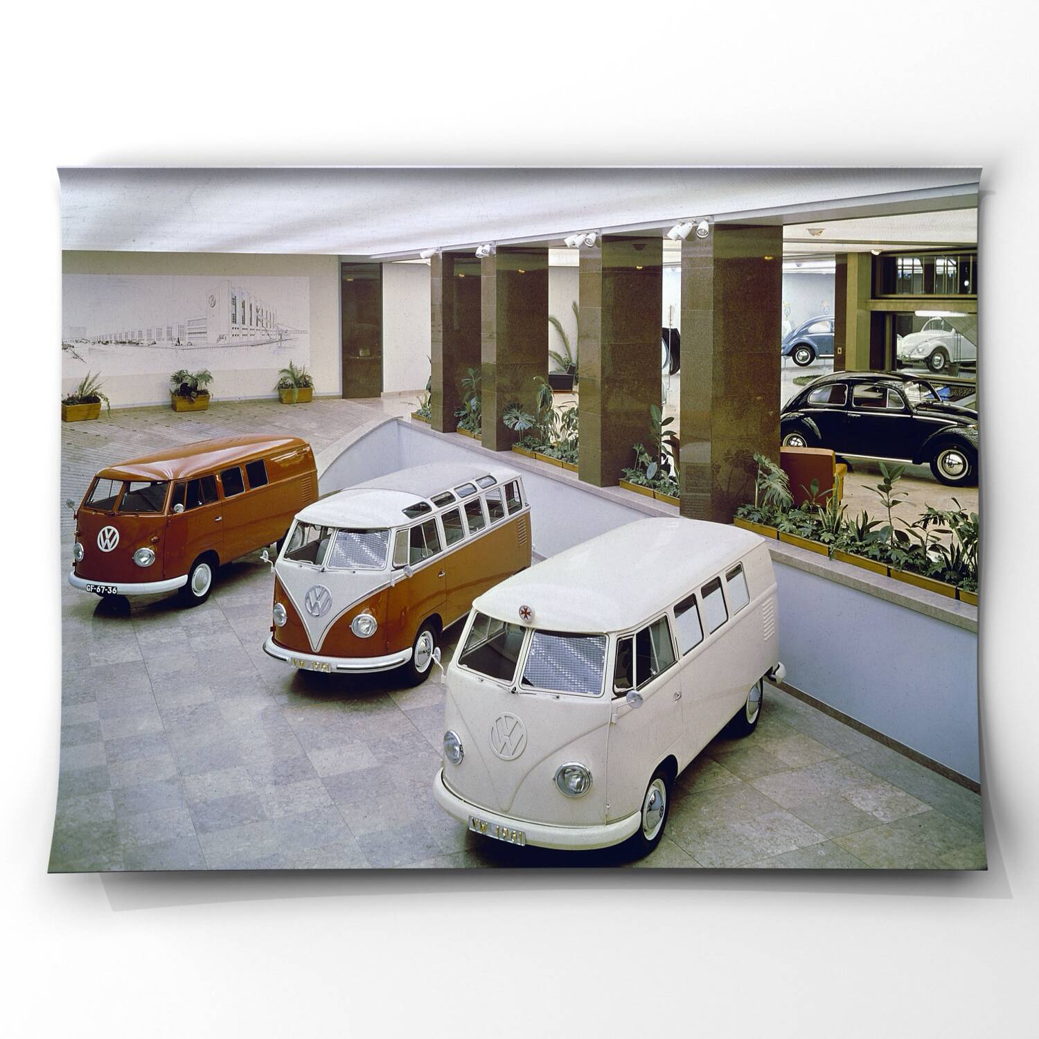 Tirage d’art, showroom Volkswagen, années 1960, couleurs originales